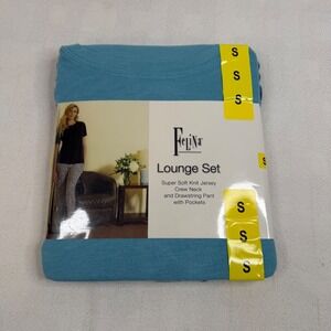 Felina Lounge Set Womens Small Super Soft Knit Jersey Blue Teal Striped